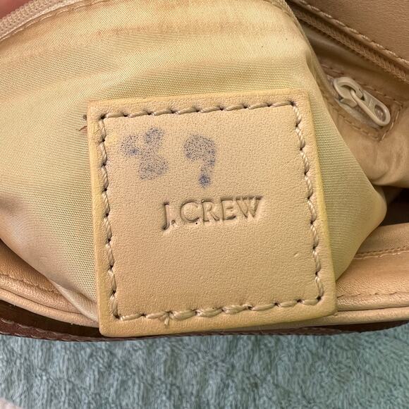 J.Crew Vintage Tan Leather Shoulder Bag Beige & Brown Contrast Stitch Purse - Picture 7 of 11